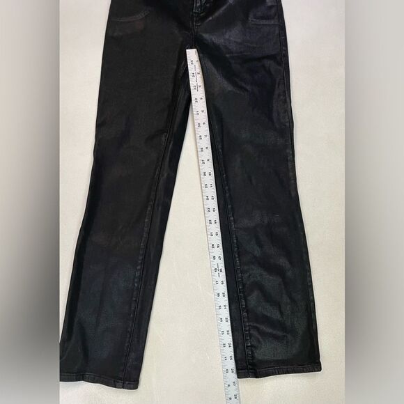 Good American Mid Rise Straight Coated Jeans Women Size 0 Black GS001T - Picture 8 of 9